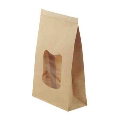 BOLSAS PAPEL PLASTIFICADO KRAFT MARRONES CON VENTANA Y CIERRE 242X155X70MM